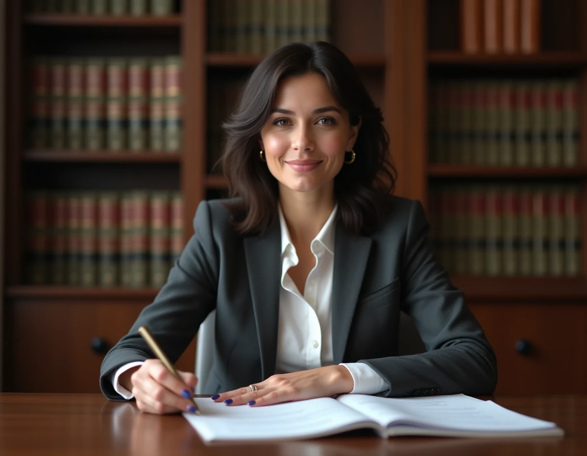 Maître Myriam Kerneis, avocate au barreau de Dax, examinant des documents juridiques dans son cabinet
