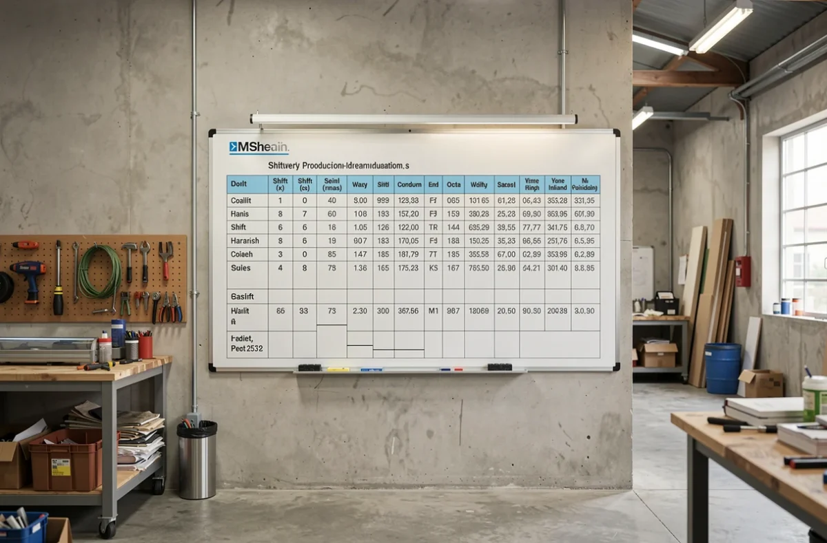 Atelier de production avec tableau de planning des &eacute;quipes